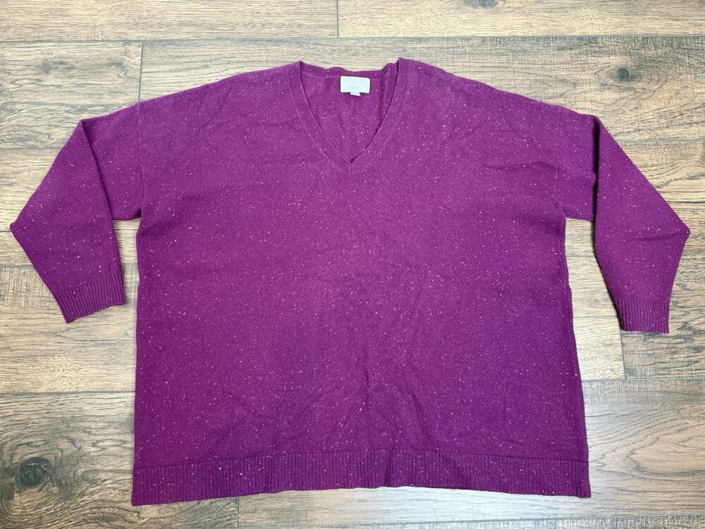 Pure Collection 100% Cashmere maroon flecked V-neck Sweater Sz 18